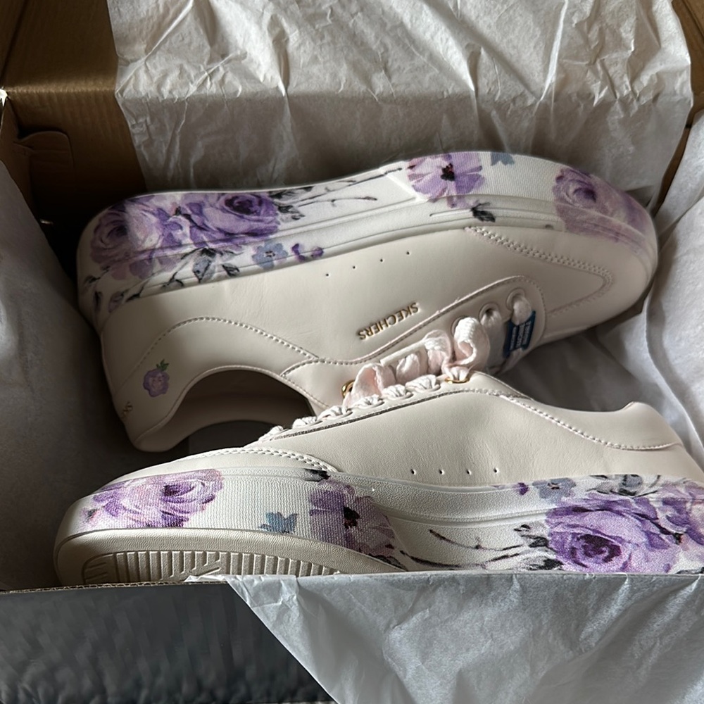 Skechers Cream and Purple Floral Sneakers